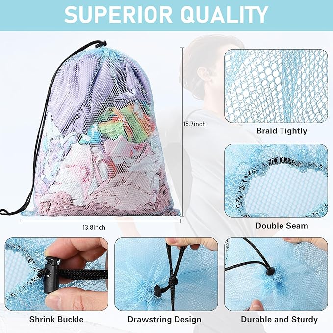 10Pcs Multicolor Mesh Drawstring Bags: Nylon Mesh Laundry Gym Travel Beach Bags with Locking Closure