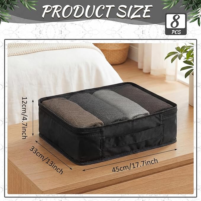 Silkfly 8 Pcs XL Packing Cube for Travel Luggage Organizer Suitcase High Capacity Large Packing Bag Bulk Reusable Mesh Travel Cube for Hiking Camping Accessory, 17.7 x 13 x 4.7 Inch (Black)