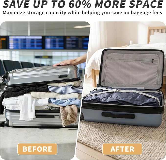Vacuum Bag for Travel, Professional IPX8 Waterproof Reusable Vacuum Compression Bags for Travel Suitcases, Durable Space Saver Bag(1 Navy Blue,No Pump)