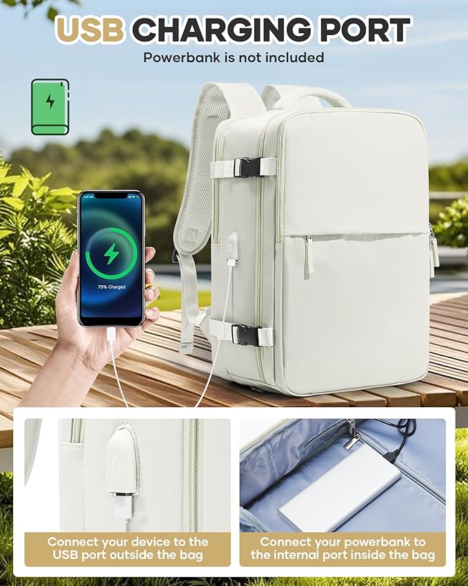 WONHOX Vacuum Seal Travel Backpack with Air Pump,Compression Vacpack Waterproof Carry On Backpack for Travel Women Men with Vacuum System,Airlines Approved Daypack Laptop Space Saver Bags,MoonWhite