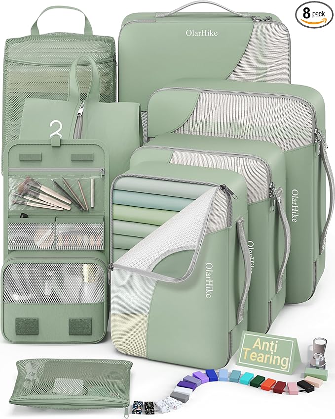 8 Set Packing Cubes for Travel, Gifts for Women Mom,Anti-Tearing Suitcase Organizer,OlarHike Vacation Essentials & Accessories for Cruise Ship