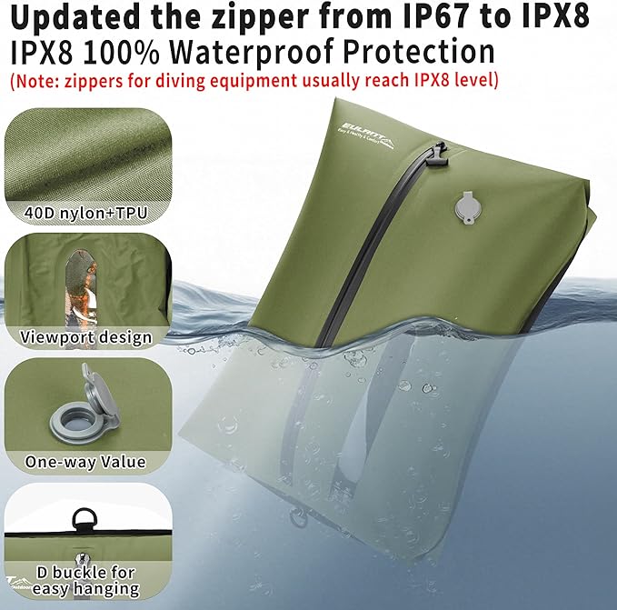 Reusable Vacuum Bags for Travel,Professional Waterproof IPX8 Vacuum Compression Bag for Suitcases Backpack,Space Saver Bags Packing Organizers for Clothing Packing(2 Pack,Grass Green)