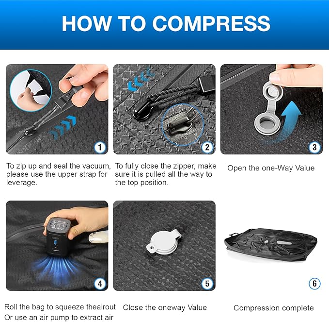 Travel Vacuum Bags with Pump–Electric Wireless Air Pump (1PC NO Pump)