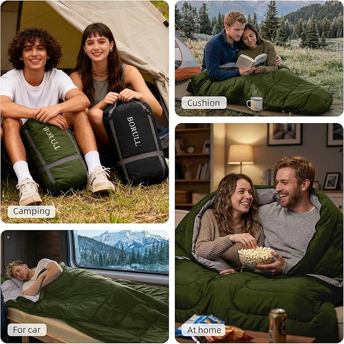 Double Sleeping Bags for Adults with Pillows Queen Size XL Camping Waterproof Sleeping Bag with Compression Sack for Kids for Hiking Backpacking 2 Person Cold Warm Weather Outdoor Indoor