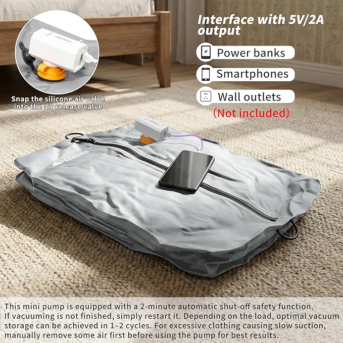 Vacuum Bag for Travel, Professional IPX8 Waterproof Reusable Vacuum Compression Bags for Travel Suitcases, Durable Space Saver Bag(3 PACK,With Pump)