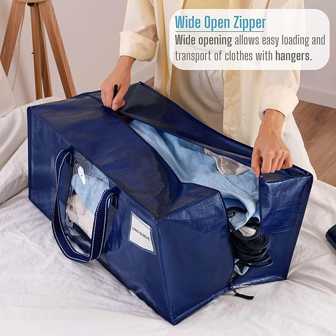 VENO 8 Pack Heavy Duty Moving Bags, Packing Bags with Clear Window, Alternative to Moving Boxes, Storage Bins for Clothes, Blankets, Comforters, College Dorm Essentials (Blue, 8 Pack)
