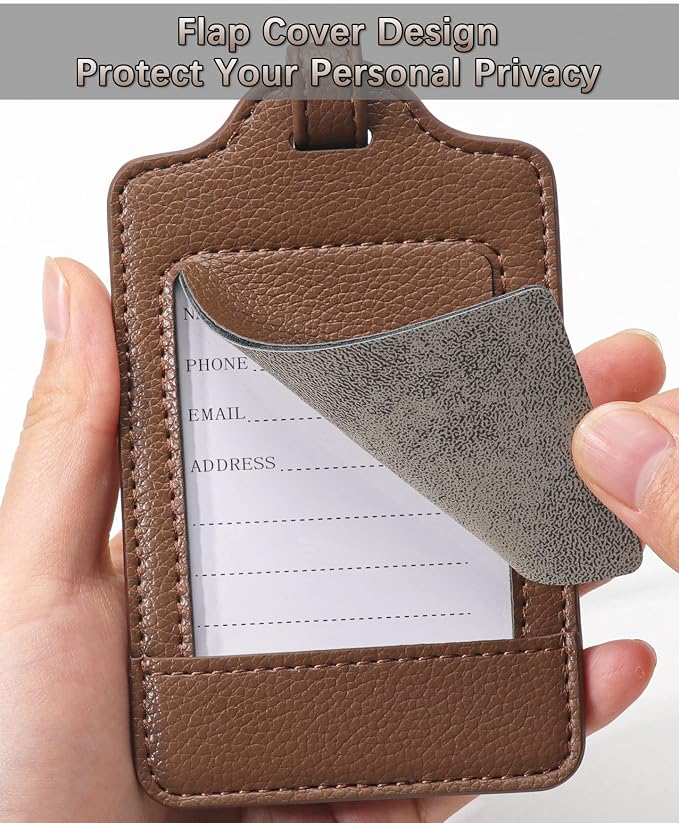 Teskyer Leather Luggage Tags for Suitcases, 3 Pack, Lichee Coffee - Image 4