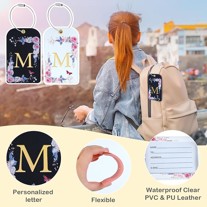 3 Pack Luxury Floral PU Leather Luggage Tags, Travel Accessories Gift (M) - Image 4