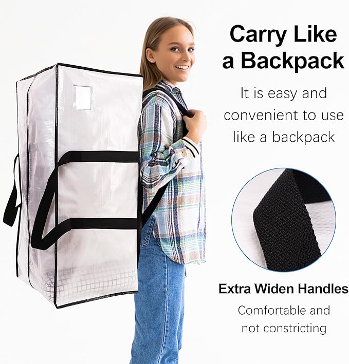 VELVETSURE 6 Pack Heavy Duty Large Moving Bags W/Backpack Straps - Strong Handles & Zippers, Storage Totes, Fold Flat, Alternative to Moving Box and Storage Bin, Semi-Transparent+Blue+Black