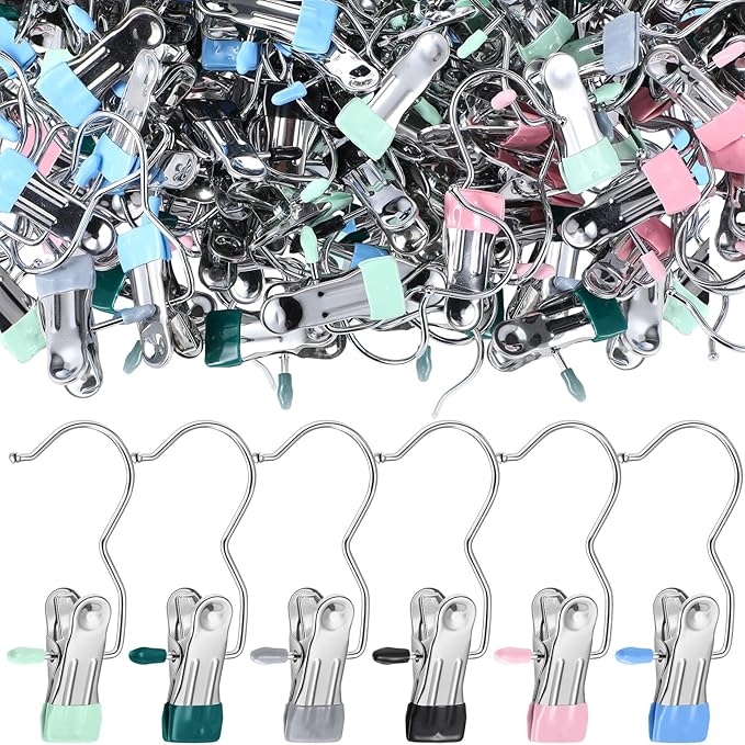 Yinder Boot Hangers Clips Laundry Hooks Hanging Stainless Steel Clothes Pins Portable Clip Hangers for Closet Travel Socks Pants Handbags Hats Towels (Multicolor,300 Pcs)