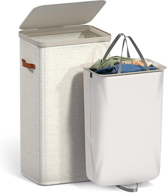 Sorbus Laundry Hamper with Lid - Collapsible Fabric Laundry Basket with Handles and Removable Laundry Bag – 26.5 Gallon (100 L) Dirty Clothes Hamper for Bedroom, bathroom and dorm (Beige)