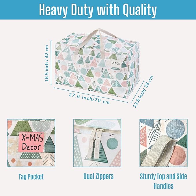 VENO 4 Pack Extra Large Heavy Duty Moving Bags with Wide Opening & Reinforced Handles, Reusable Storage Tote Bags with Strong Zippers for Clothes, College Dorm Essentials & Moving Supplies