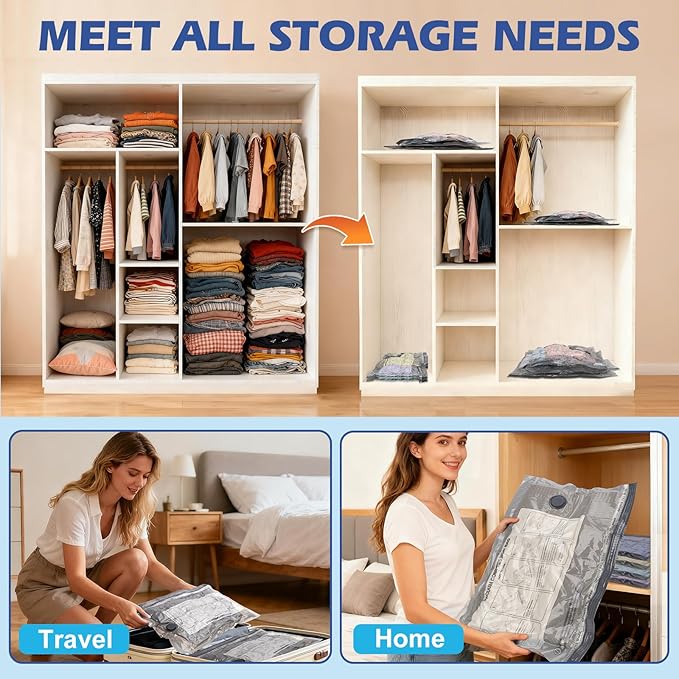Fantictas Vacuum Storage Bags for Travel Luggage, 18 Pack Space Saver Bags with 4000Pa USB Rechargeable Electric Pump - 1500mAh High Suction - 3 Sizes Assorted Compression Bags for Clothes Storage