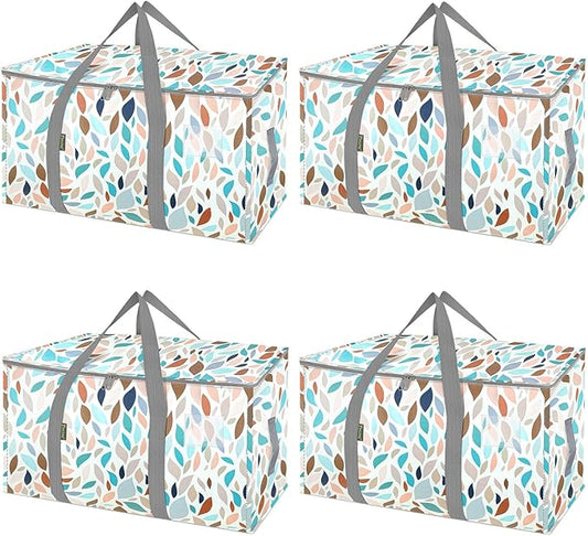 BALEINE 4-Pack Oversized Moving Bags with Reinforced Handles, Heavy-Duty Storage Tote for Clothes, Moving Supplies (Mosaic, 4-Pack)