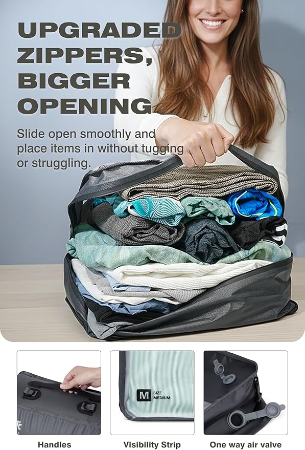 AirVault Reusable Vacuum Compression Travel Bag for Carry-On Suitcase and Backpack, Recycled IP67 Waterproof Space Saver Vacpack (21L (4-Pack))