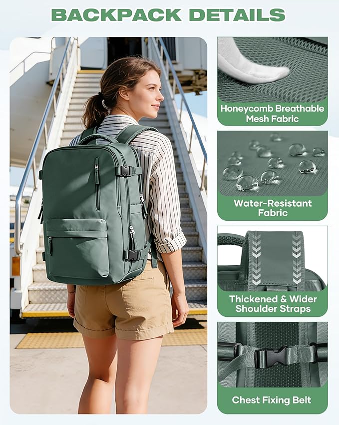 Vacuum Seal Travel Backpack Built-in Pump,Air Compression System Vacuum Vacpack Backpack Travel Bag for Women Men Carry On Suitcase Luggage Laptop Airlines Approved Daypack Space Saver Bags Dark Green