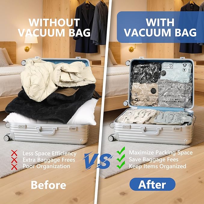 NESCCI Travel Vacuum Bags for Clothing with Rechargeable Wireless air Pump,24 Pack Compression Packing Bags for Luggage Suitcase,Carry-on Size Space Saver Vacuum Storage Bags
