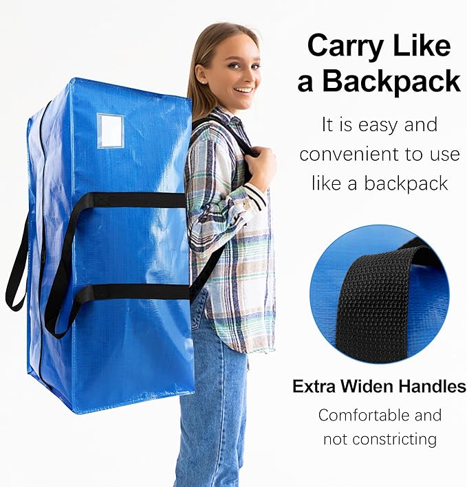 VELVETSURE 12 Pack Heavy Duty Extra Large Moving Bags W/Backpack Straps - Strong Handles & Zippers, Storage Totes For Space Saving, Fold Flat, Alternative to Moving Box and Storage Bin, Multicolor