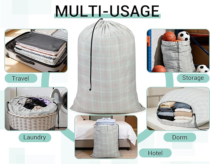ZPECC Bulk Travel Laundry Bag,Extra Large Heavy Duty Laundry Bags 24 Pack,Washable Dirty Clothes Organizer XL for College Dorm Hotel Camping and Home Storage 30x40(Red n Green Checkered)