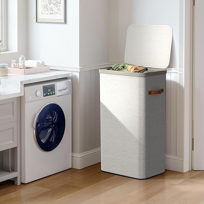 Sorbus Laundry Hamper with Lid – Collapsible Fabric Laundry Basket with Handles and Removable Laundry Bag – 26.5 Gallon (100 L) Dirty Clothes Hamper for Bedroom, bathroom and dorm - 2 Pack (Beige)