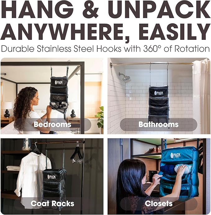 Pack Gear Hanging Suitcase Organizer - Our XL Hanging Luggage Organizer Perfectly Fits Any Suitcase - Our Packing Cubes For Travel Use Mesh Windows to Make Finding Any Outfit Easy (Black, XL)