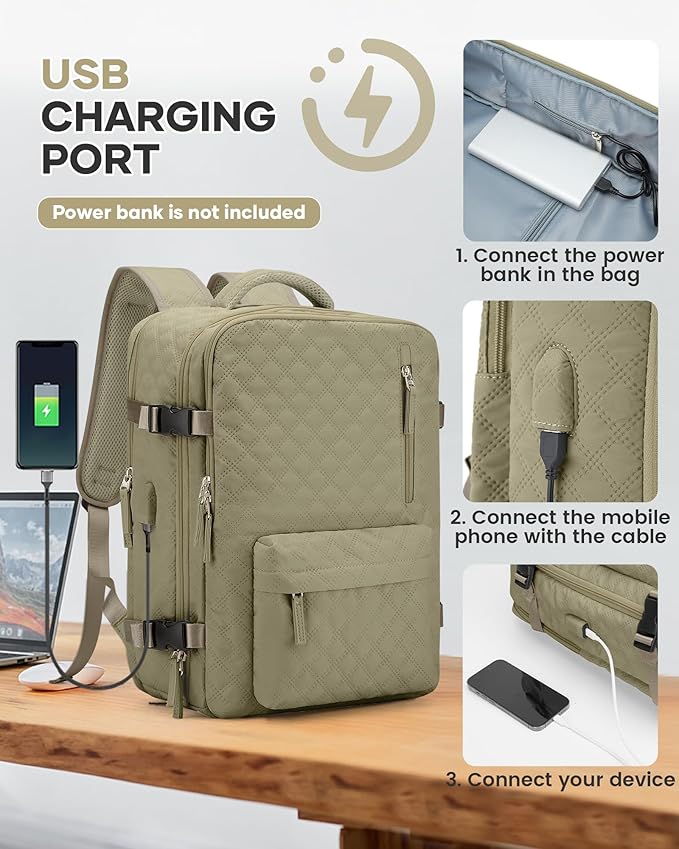 WONHOX Travel Vacuum Storage Backpack with Air Pump Vacuum Seal Compression Space Saver Bags Clothing Vacpack 18x14x8 inches Travel Bag Carry on Personal item Laptop Work Backpacks Women Men Khaki