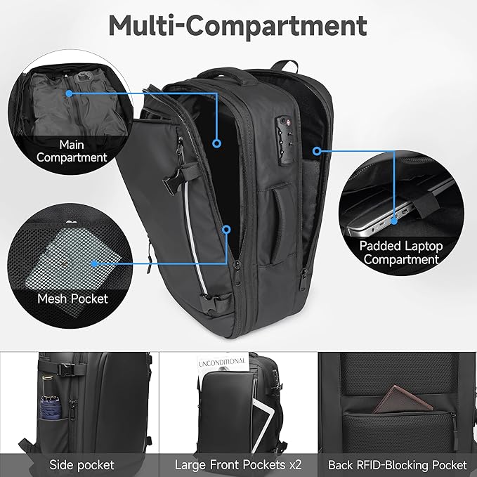 Joryin Air Vacuum Backpack for Travel with Built-in Air Pump,70L Expandable Backpack Vacuum Compression Bag with TSA Lock Waterproof Carry On Large Travel Bag for Airline Laptop Backpack