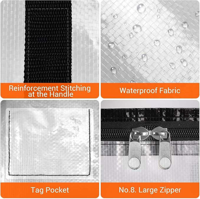 BlissTotes Clear Moving Bags Heavy Duty,76L Extra Large Storage Bags with Zipper & Reinforced Handles, Waterproof PP Moving Totes for Clothes, Bedding, Comforters, Space Saving Storage (8 Pack)