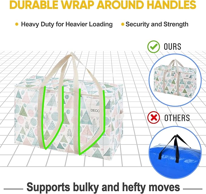 VENO 6 Pack Heavy Duty Moving Bags, Extra Large Storage Bags with Reinforced Handles & Strong Zippers, Foldable & Reusable Moving Box Alternative for Clothes & Dorm Storage