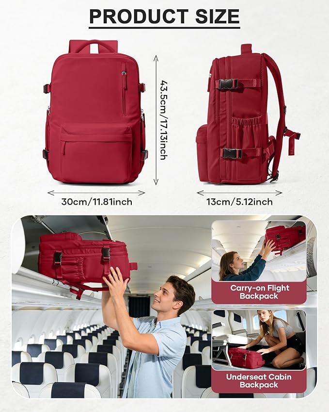 WONHOX Vacuum Seal Backpack for Travel with Air Pump Compression Daypack Personal Item Carry on Flight Approved Vacpack Laptop Space Saver Bags Storage with Vacuum System Travel Bag Women Men Red