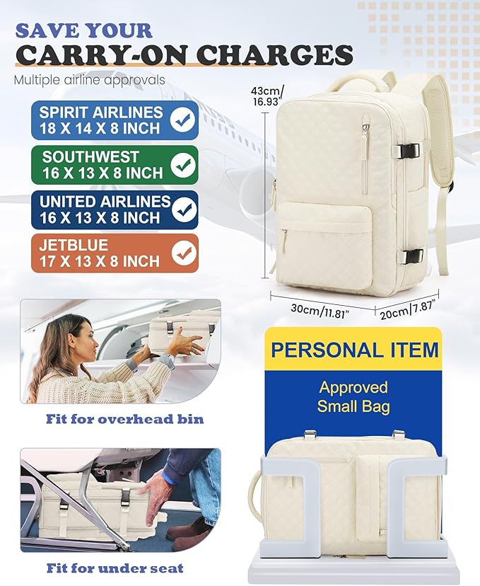 WONHOX Travel Vacuum Storage Backpack with Air Pump Vacuum Seal Compression Space Saver Bags Clothing Vacpack 18x14x8 inches Travel Bag Carry on Personal item Laptop Work Backpacks Women Men Beige
