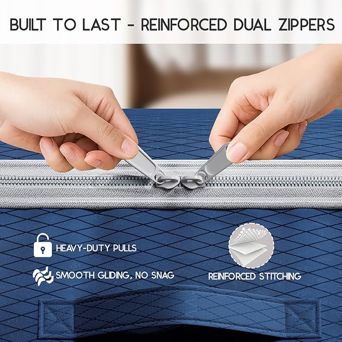 Homsorout Compression Storage Bags for Comforters - 4 Pack Long Large 100L Compression Bags, 3-Layer Washable Ultra Space Saving Self Comforter Storage Bag for Blankets, Sheets, Clothes, Navy Blue