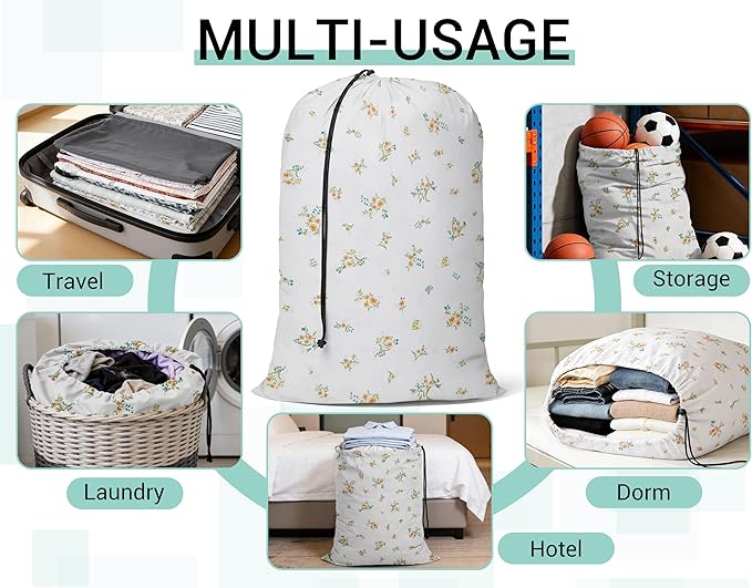 ZPECC Bulk Travel Laundry Bag,Extra Large Heavy Duty Laundry Bags 24 Pack,Washable Dirty Clothes Organizer XL for College Dorm Hotel Camping and Home Storage 30x40(Daisy)
