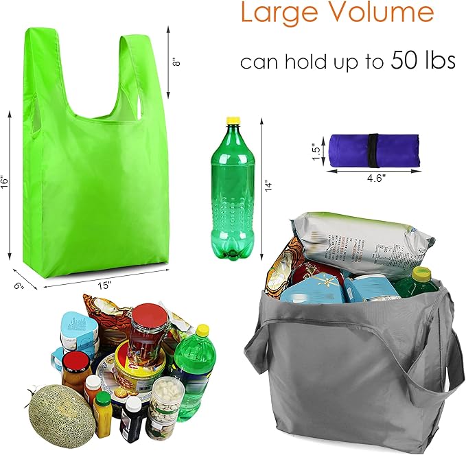BeeGreen Colorful Reusable Grocery Bags Bulk Gifts 10-Pack - Large Tote with Zipper Pouch | Foldable & Washable Polyester Shopping Bags Heavy Duty Flower Lover Gifts Reusable Bag With Handles