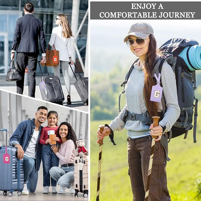 Personalized Initial Luggage Tags for Suitcases, Leather Chenille Letter Cute Luggage Tags with Privacy Name Card, Embroidered Travel Bag Backpack Tag Gifts for Women Kids Girls Teens(Purple-G) - Image 7