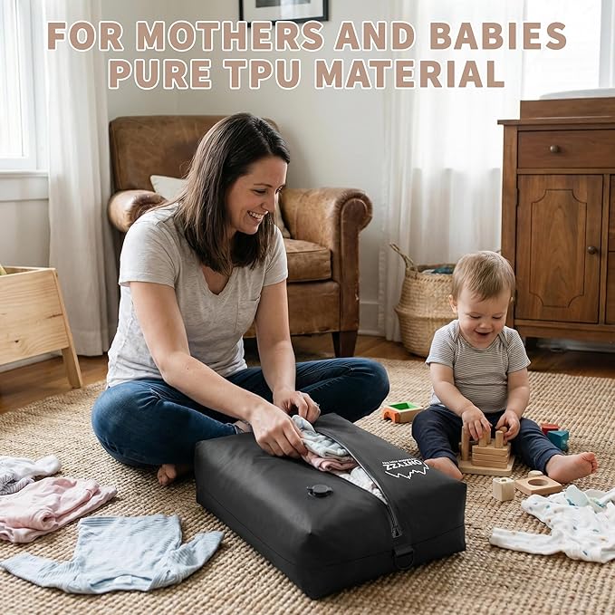 ONTYZZ Vacuum Bags for Travel, IPX8 Waterproof Space Saver Vacpack, GRS Certified Recycled Compression Bag (1PC, Drak Black, NO Air Pump)