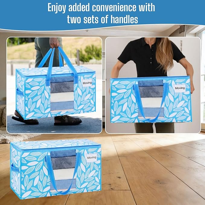 VENO 10 Pack Pack Heavy Duty Moving Bags, Clothes and Comforter Storage Bags with Clear Window, College Dorm Essentials Packing Supplies, Foldable Boxes Alternative (Spring Breeze, 10 Pack)