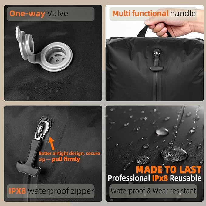 LONGHIKER Travel Vacuum Bags with Pump – Reusable Airless Space Saver Vacuum Storage Bags Compression Bag for Carry-On Suitcase & Backpack, IPX8 Waterproof TPU Vacuum Seal Bags for Clothing(3PC-18L)
