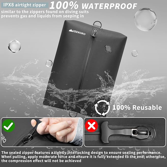 Vacuum Bag for Travel, Professional IPX8 Waterproof Reusable Vacuum Compression Bags for Travel Suitcases, Durable Space Saver Bag(1 Large,No Pump)