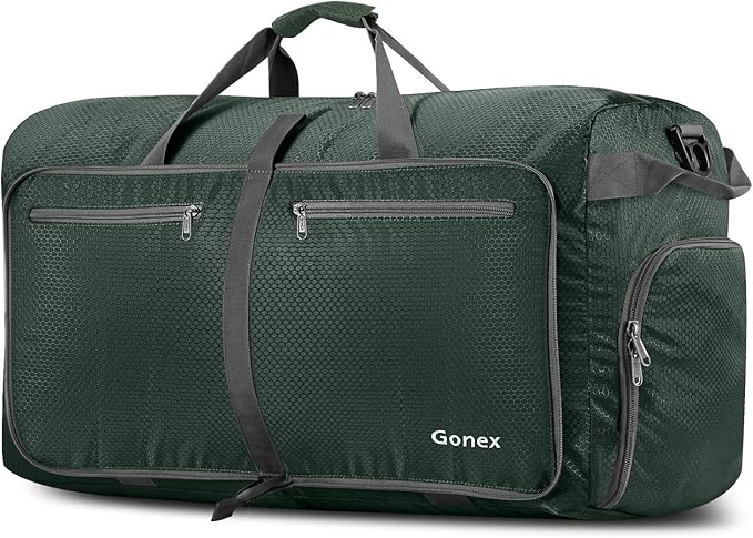 Gonex Large Foldable Travel Duffle Bag with Shoes Compartment, Packable Lightweight Water Repellent Duffel Bag for Camping Gym Weekender Bag