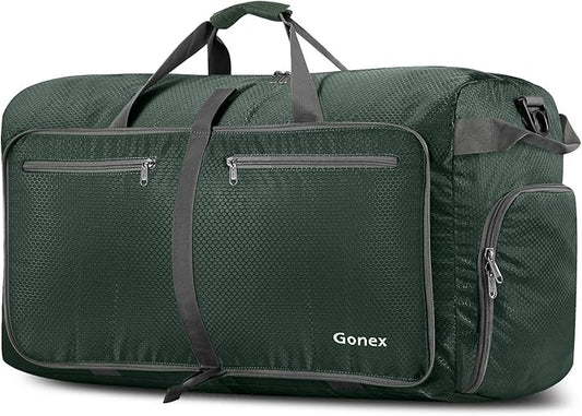 Gonex Large Foldable Travel Duffle Bag with Shoes Compartment, Packable Lightweight Water Repellent Duffel Bag for Camping Gym Weekender Bag