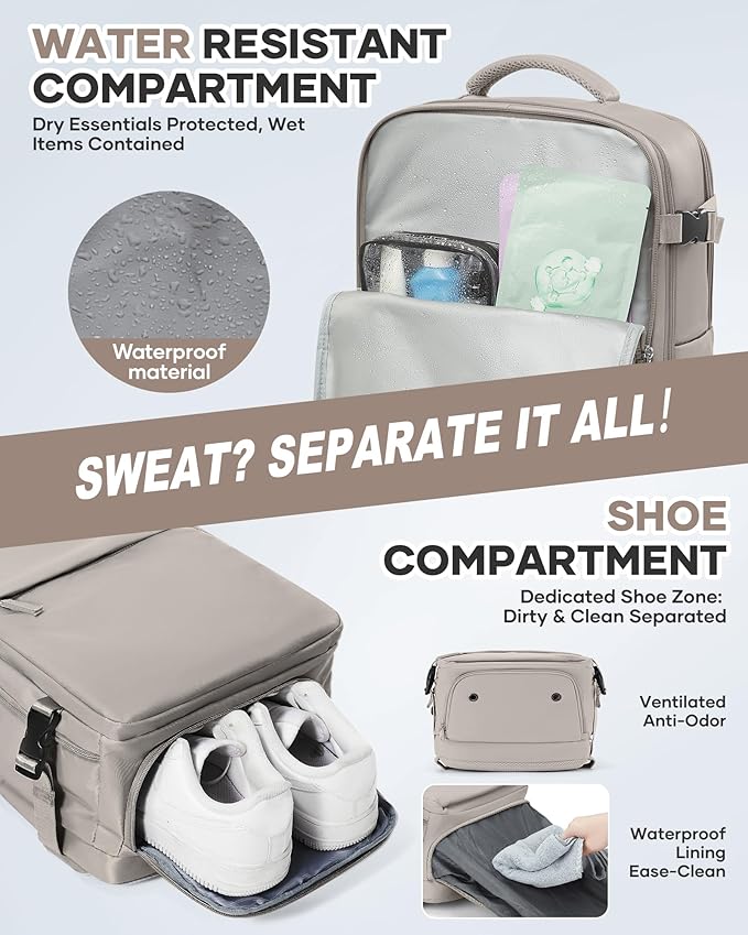 WONHOX Vacuum Seal Travel Backpack with Air Pump,Compression Vacpack Waterproof Carry On Backpack for Travel Women Men with Vacuum System,Airlines Approved Daypack Laptop Space Saver Bags,GreyBrown