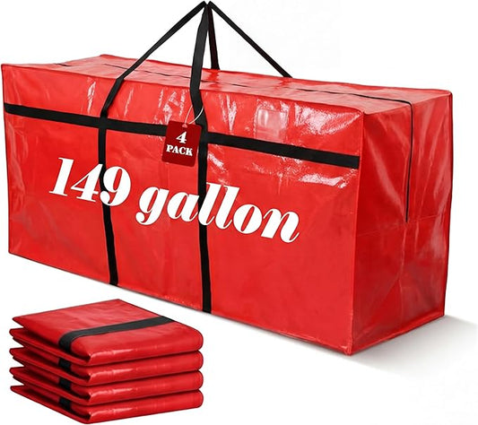 4 Pcs 149 Gallon Extra Large Moving Bags Heavy Duty Storage Bag with Strong Zipper Handle Foldable XXL Jumbo Storage Tote Packing Moving Box for College Dorm Travel Cloth Duffle (Red)