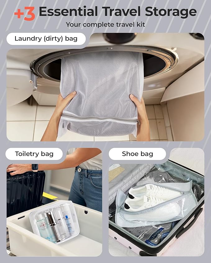 BAGSMART Vacuum Bags for Travel with Rechargeable Air Pump, Portable Space Saver Bags for Travel & Home, Vacuum Compression Seal Bag for Clothing, 18 Pack Gray with Shoe, Laundry & Toiletry Bags