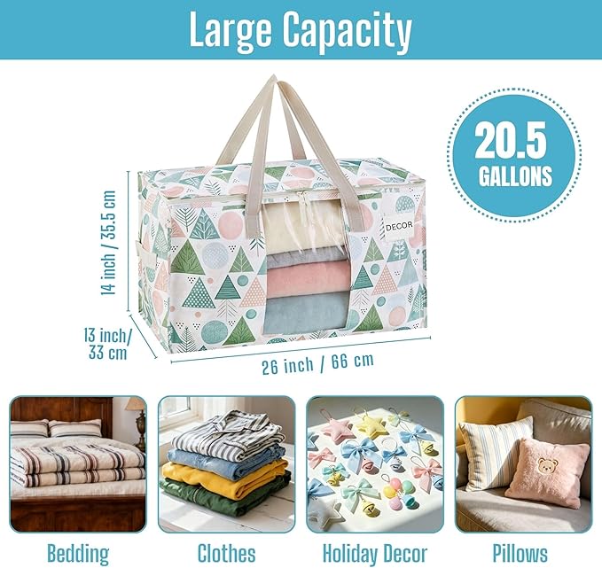 VENO 4 Pack Moving Bags, Large Christmas Storage Bins with lids, Packing Supplies for College, Alternative to Moving Boxes, Foldable, Heavy-Duty Tote, Christmas Pattern (Pastel Forest, 4 Pack)
