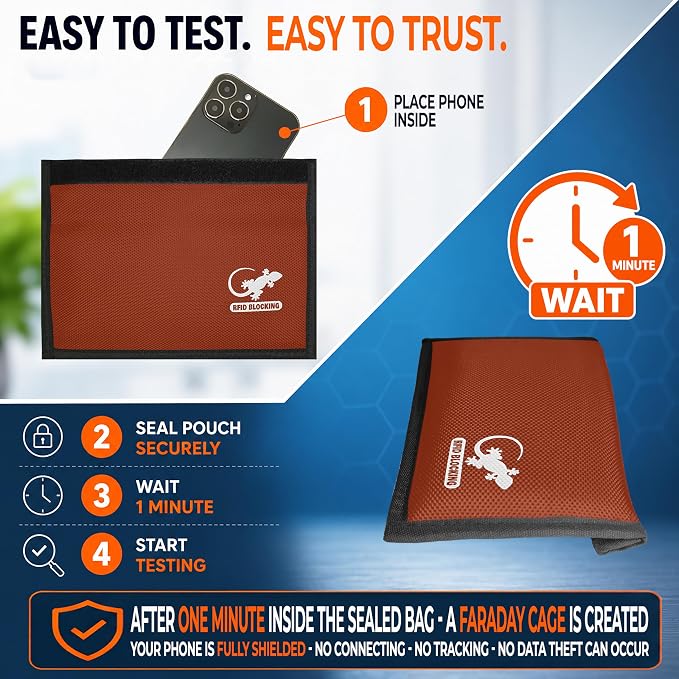 Faraday Bag Anti-Tracking GPS RFID Car Key Signal Blocker Wallet Shielding Pouch Protective Case for Cell Phone Car Key FOB, Data Privacy, Electronic Device Security (ORANGE - NYLON) - Image 7