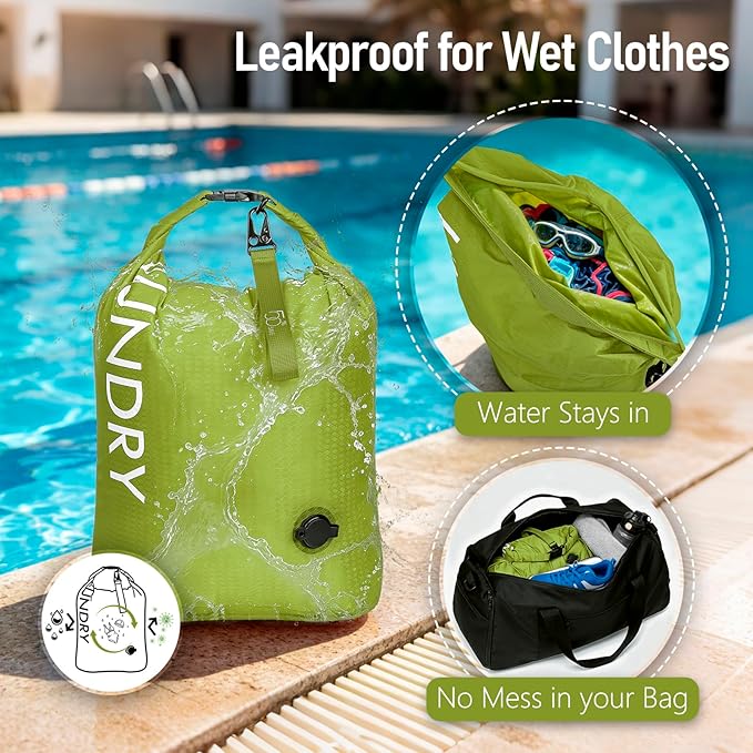 WiseBoy Travel Laundry Bag 2 Pack, Compression Laundry Bag for Dirty Clothes, Waterproof Wet Dry Bag, Pump-Free Space Saving Organizer for Suitcase Packing, Gym, Swim, Camping (Navy Blue & Green)