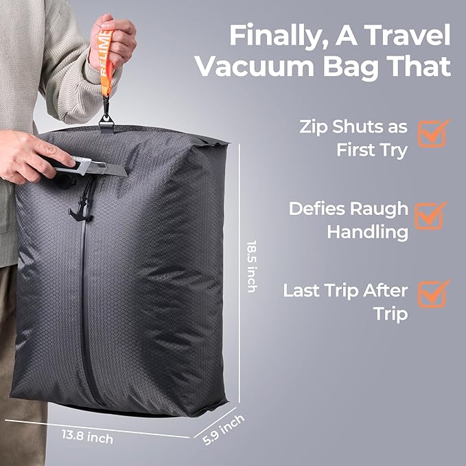 Relime Classic Series Vacuum Bags for Travel Luggage with Wireless Pump, Compression Bags for Carry On Suitcases and Backpack, Vacuum Seal Packing cube for Cloth Packing ((2PC + PUMP Gray & Green)