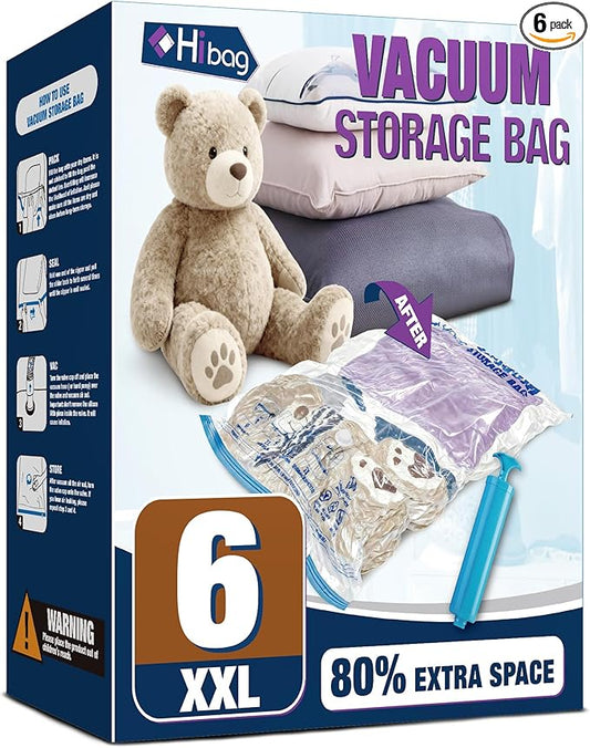 XXL Jumbo 47''X35'' Vacuum Storage Space Bags Extra Large for Blanket Bedding Comforters with Hand Pump (6 Pack)