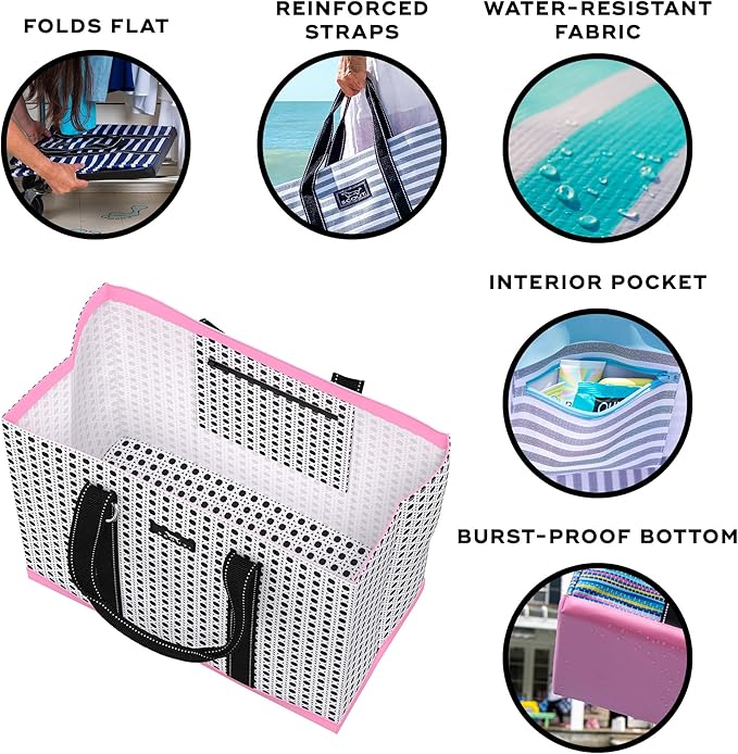 SCOUT Original Deano Tote - Durable Lightweight Open Top Beach, Pool & Lake Bag, Inside Zip Pocket, Folds Flat